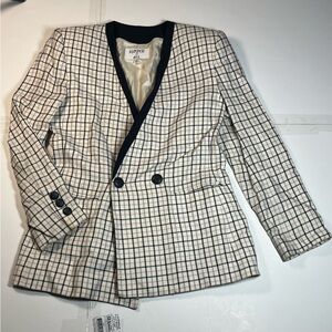 Kasper ASL Women 6 Plaid Blazer Lined Button Front Shoulder Pad Cream Pink Black